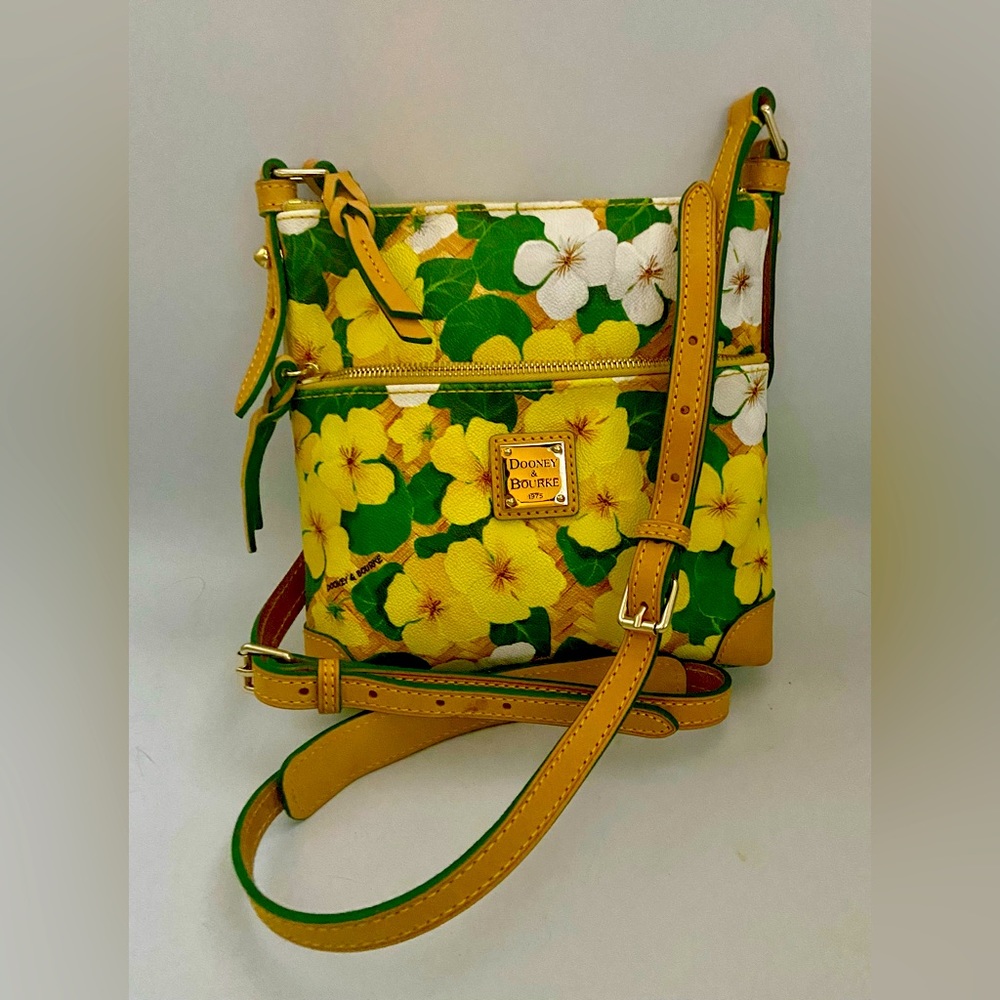 Dooney & Bourke Yellow, White, Green Botanical Floral Leather Crossbody. New.